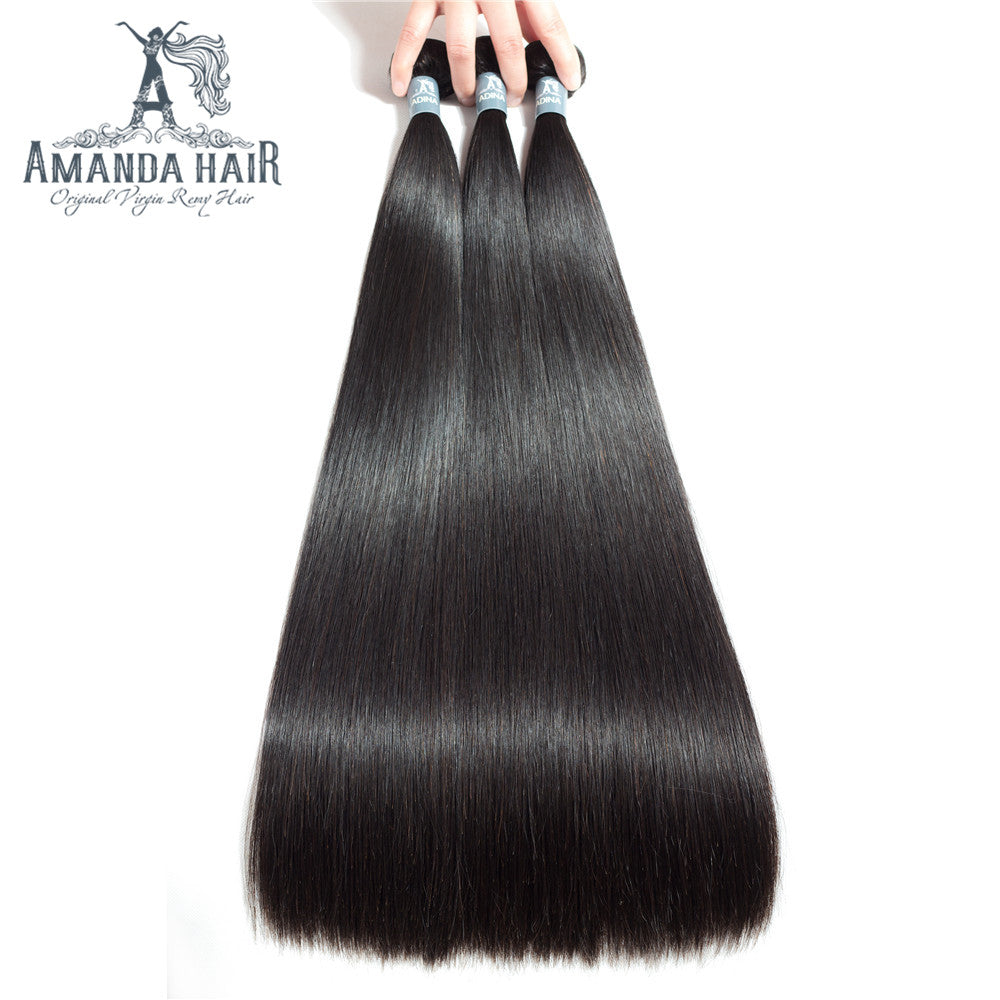 Amanda Hair cheveux raides péruviens 3 faisceaux avec fermeture à lacet 4*4 9A Grade 100% cheveux humains non transformés sans enchevêtrements