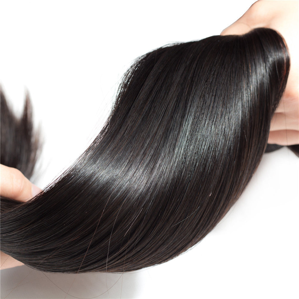 Cheveux raides brésiliens 3 faisceaux avec 13*4 dentelle frontale 9A Grade 100% cheveux humains non transformés sans enchevêtrements-Amanda Hair