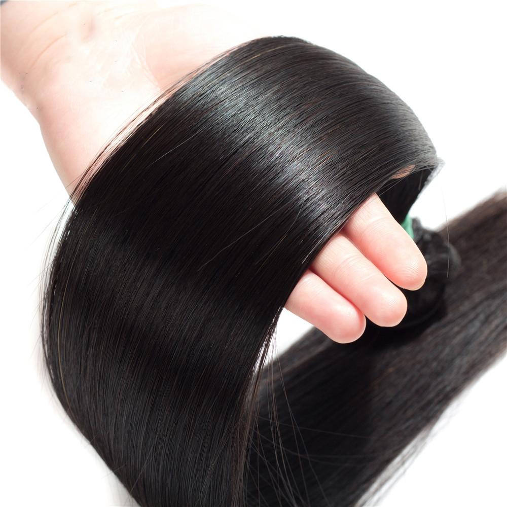 Cabello lacio brasileño 4 paquetes con cierre de encaje 4 * 4 9A Grado 100% cabello humano sin procesar Artículo caliente - Amanda Hair 