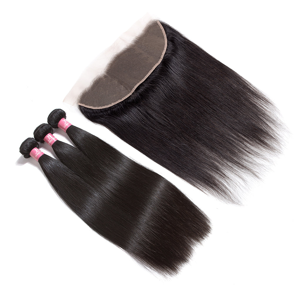 Amanda Indian Straight Hair 3 Bundles With 13*4 Lace Frontal 10A Grade 100% Remy Human Hair
