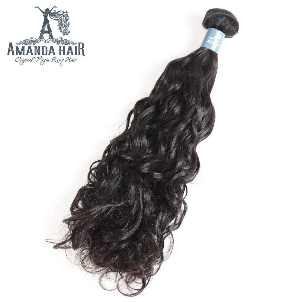 Cabello brasileño ondulado al agua, 3 paquetes con cierre de encaje 4*4, cabello humano 100 % sin procesar de grado 9A - Amanda Hair
