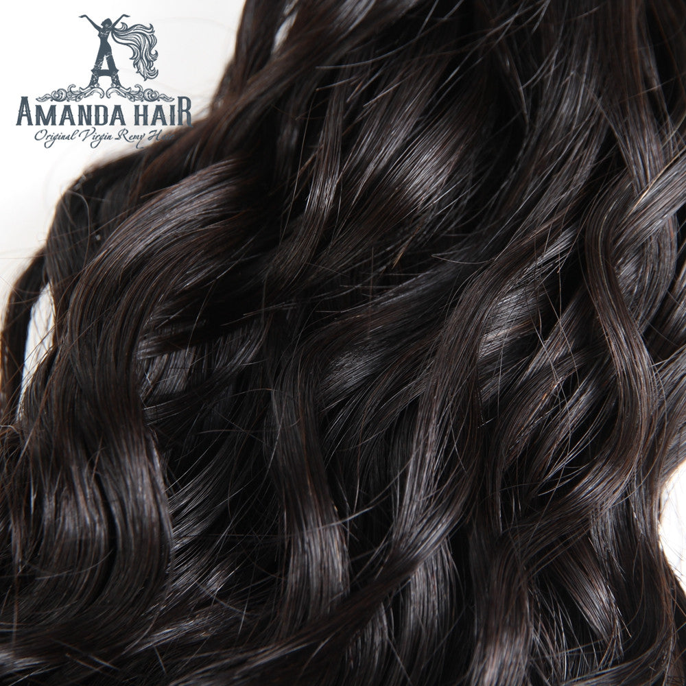 Amanda mongole cheveux vague d'eau 3 faisceaux avec fermeture à lacet 4*4 9A Grade 100% cheveux humains non transformés