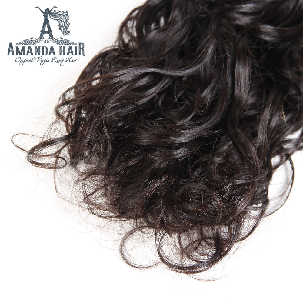 Cabello brasileño ondulado al agua, 3 paquetes con cierre de encaje 4*4, cabello humano 100 % sin procesar de grado 9A - Amanda Hair