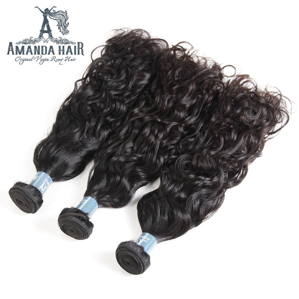 Amanda Malaysian Hair Water Wave 3 paquetes con 4 * 4 Cierre de encaje 9A Grado 100% Cabello humano sin procesar