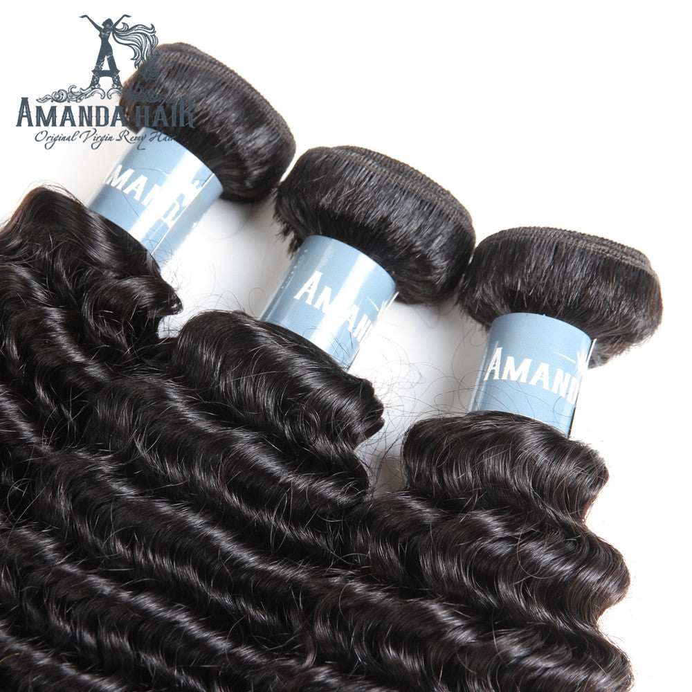 Amanda cheveux malaisiens crépus bouclés 3 faisceaux avec fermeture à lacet 4*4 9A Grade 100% cheveux humains non transformés article chaud de noël