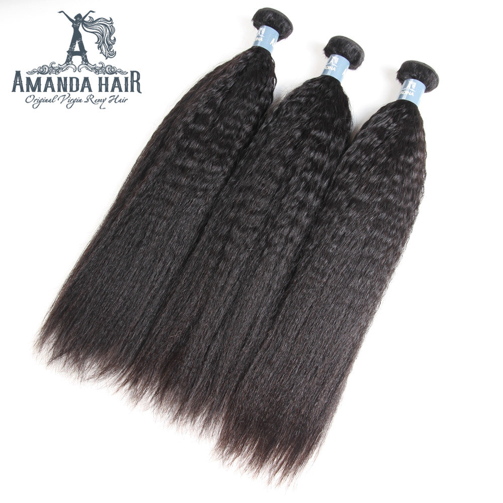 Amanda Indian Hair Kinky Straight 4 paquetes con 4 * 4 Cierre de encaje 9A Grado 100% Cabello humano sin procesar Artículo caliente