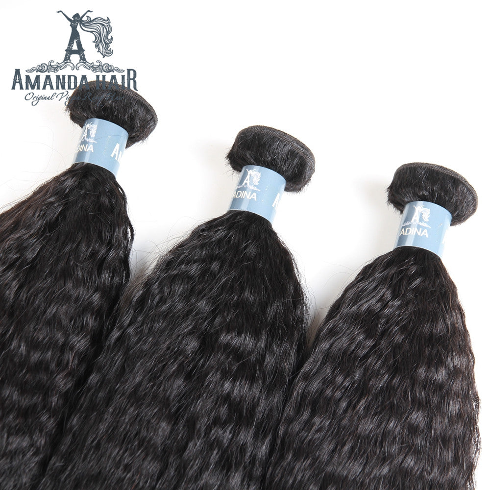 Amanda Mongolian Hair Kinky Straight 3 Bundles With 4*4 Lace Closure 9A Grade 100% Unprocessed Human Hair