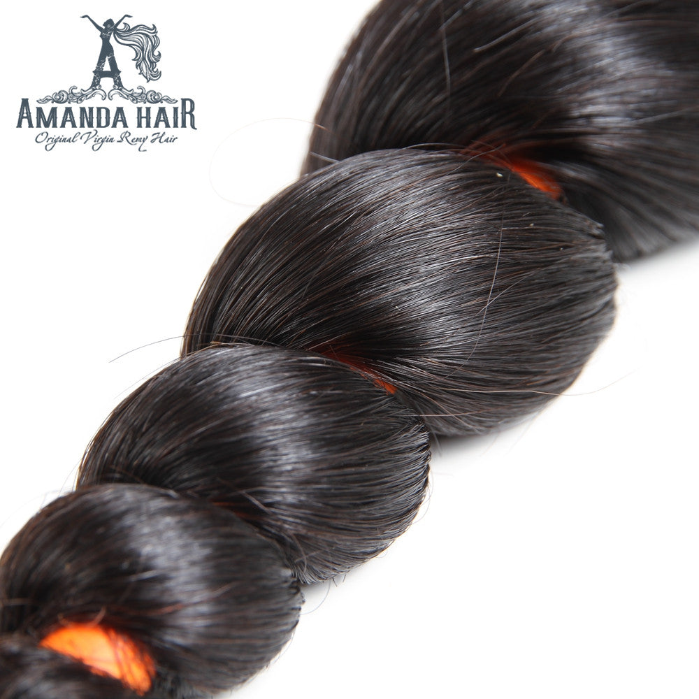 Amanda Indian Hair Loose Wave 3 paquetes con 4 * 4 Cierre de encaje 9A Grado 100% Cabello humano sin procesar