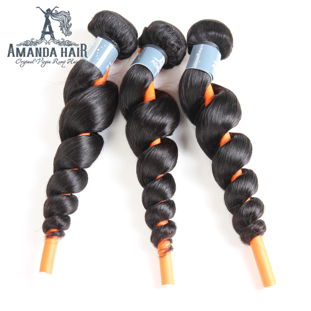 Amanda Malaysian Hair Loose Wave 3 paquetes con 4 * 4 Cierre de encaje 9A Grado 100% Cabello humano sin procesar