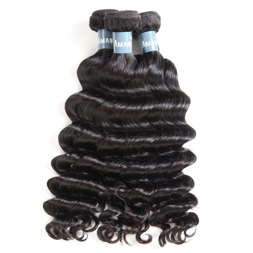 Cheveux mongols Amanda Deep Wave 4 faisceaux avec fermeture à lacet 4 * 4 9A Grade 100% cheveux humains non transformés