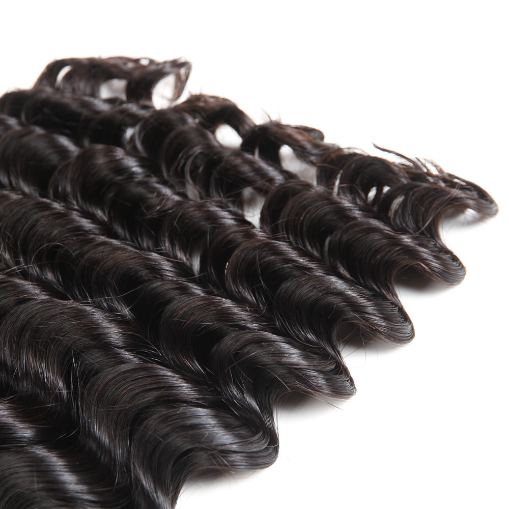 Cabello brasileño de onda profunda 4 paquetes con 13 * 4 Frontal de encaje 9A Grado 100% cabello humano sin procesar - Amanda Hair
