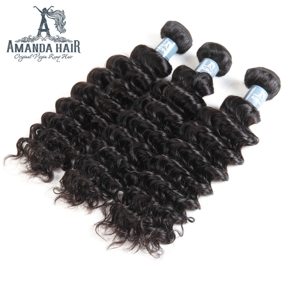 Cheveux brésiliens à vague profonde 3 faisceaux avec 13 * 4 dentelle frontale 9A Grade 100% cheveux humains non transformés - Amanda Hair