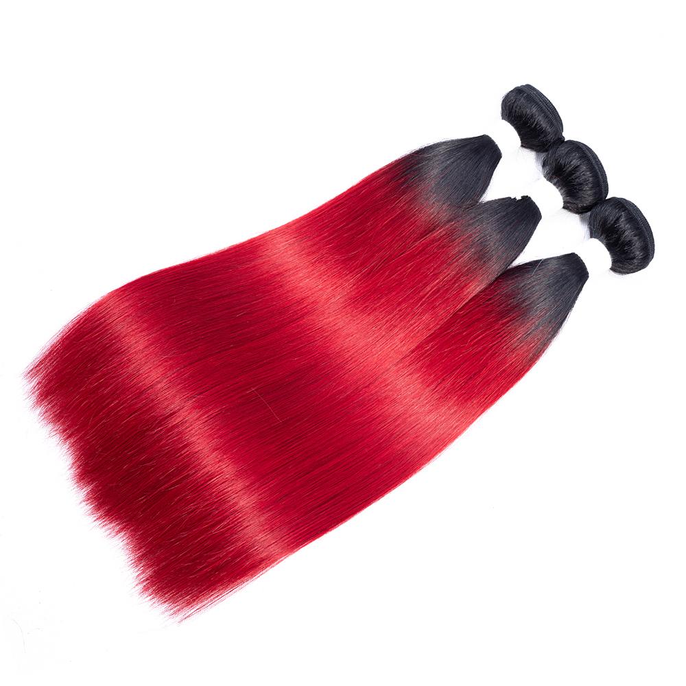 Paquetes de colores Amanda Ombre con cierre T1B/Red Silk Straight 100% Human Hair