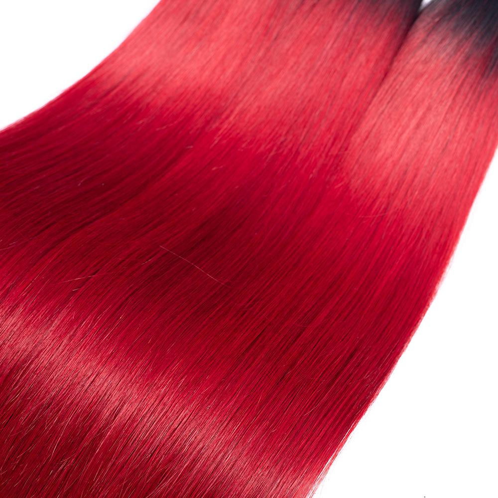 Amanda Ombre Colored Bundles With Closure T1B/Red Silk Straight 100% Human Hair