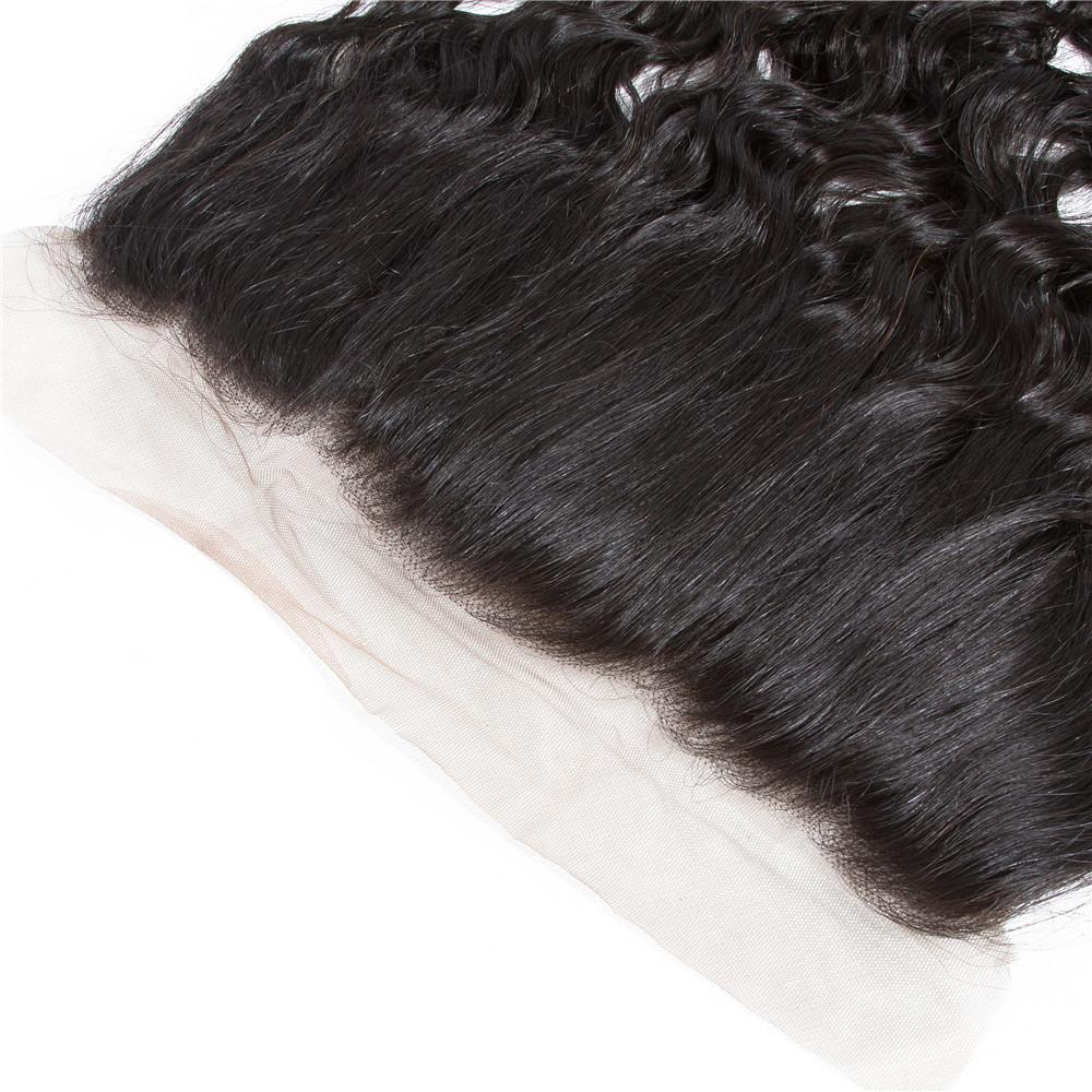 Amanda Indian Hair Water Wave 4 paquetes con 13 * 4 Frontal de encaje 10A Grado 100% Remi Cabello humano Suave y brillante Cabello ondulado