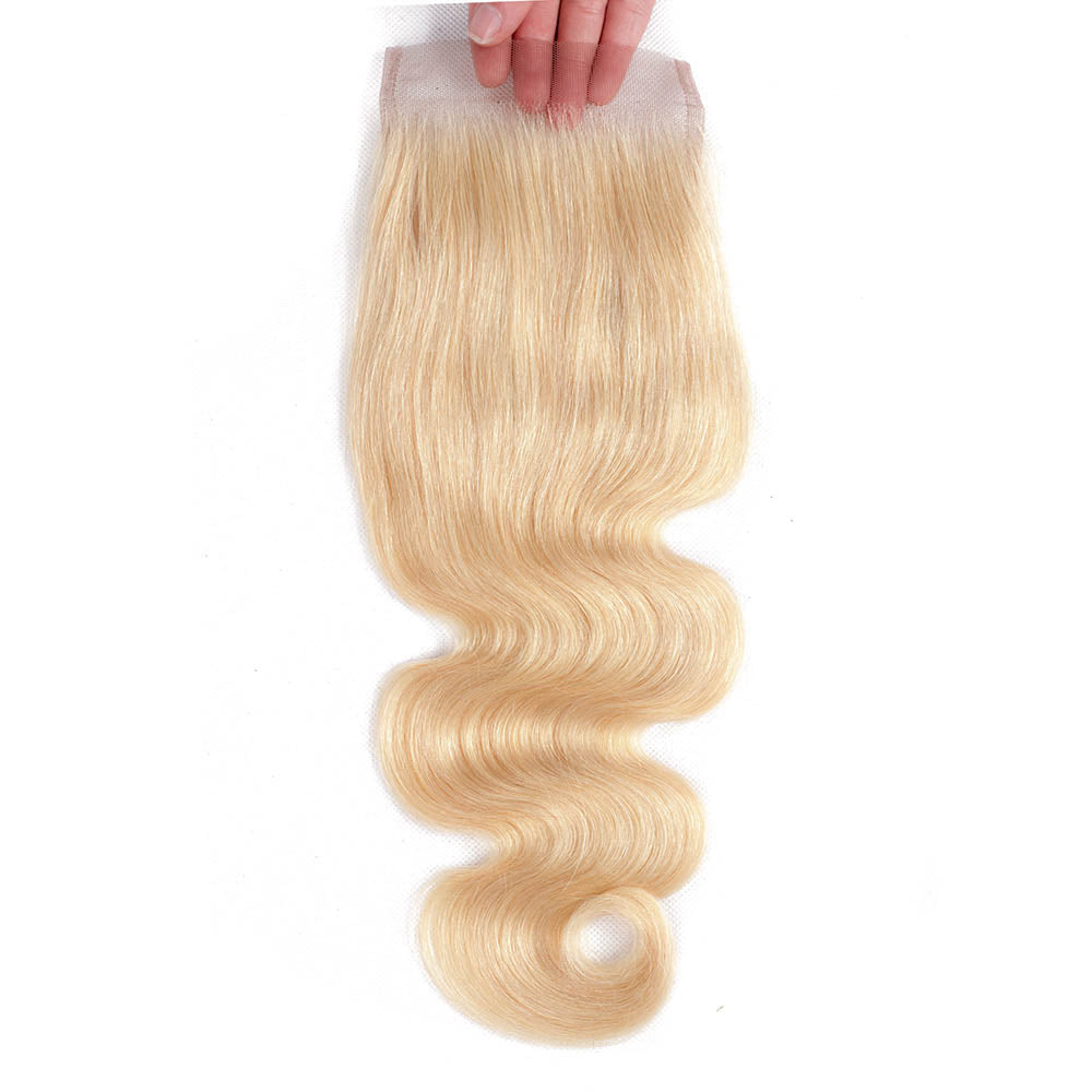 613 Color dorado 3 paquetes con cierre de encaje 4x4 Body Wave 100% cabello humano - Amanda Hair