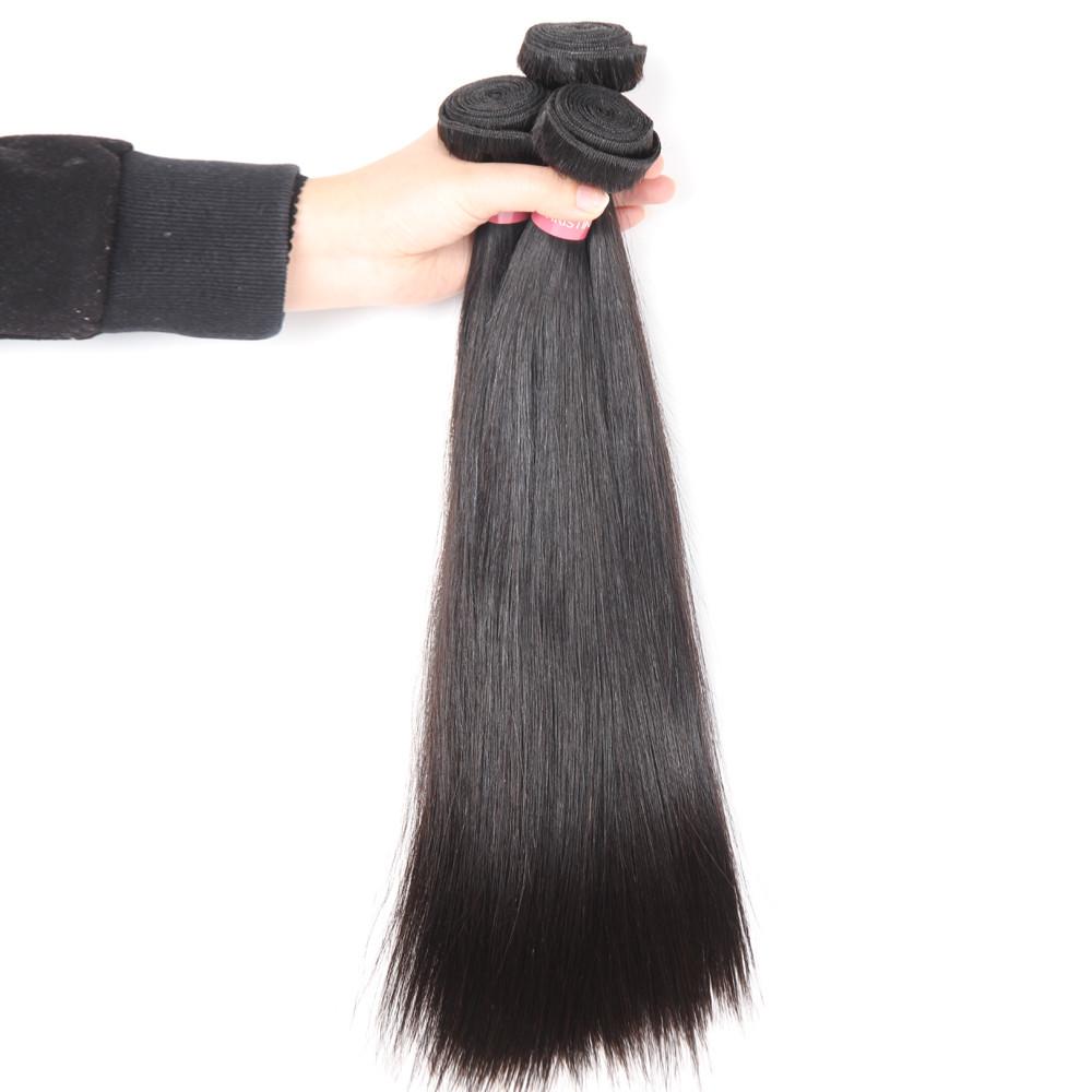 Amanda Hair Cheveux Raides Indiens 3 Bundles Avec 4 * 4 Dentelle Fermeture 9A Grade 100% Cheveux Humains Non Transformés Sans Enchevêtrements
