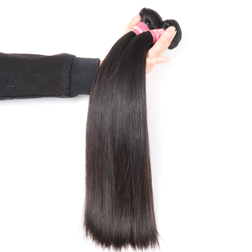 Amanda malaisienne cheveux raides 4 faisceaux avec 13*4 dentelle frontale 10A Grade 100% Remy cheveux humains doux brillant vague cheveux 