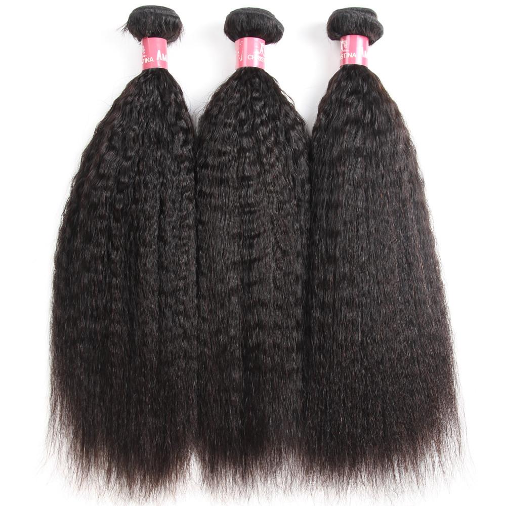 Brazilian Kinky Straight 3 Bundles With 4*4 Lace Closure 10A Grade 100% Remi Human Hair - Amanda Hair