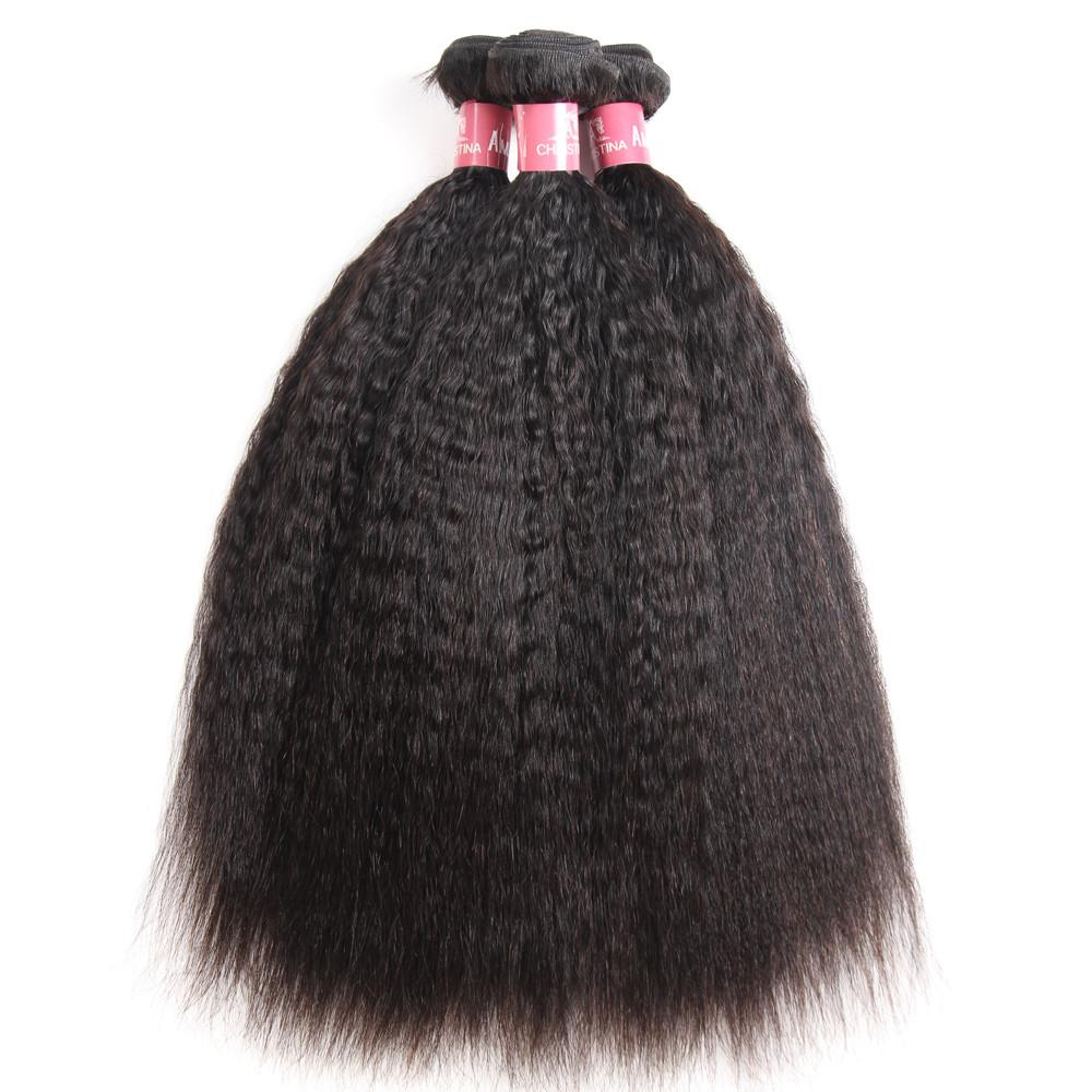 Brazilian Kinky Straight 4 paquetes con 4 * 4 Cierre de encaje 9A Grado 100% cabello humano sin procesar Artículo caliente - Amanda Hair