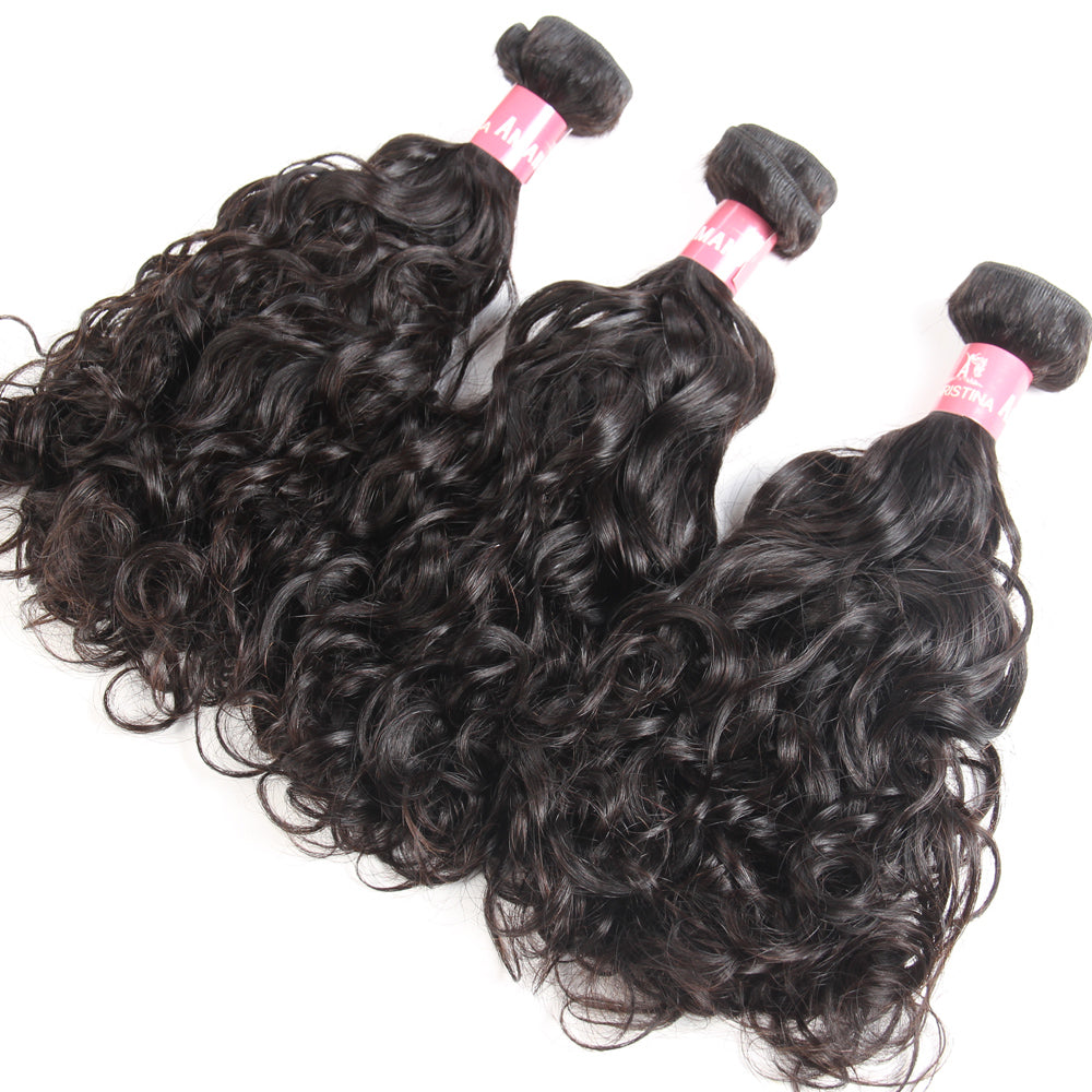 Amanda Hair Malaysian Water Wave 3 Bundles With 13*4 Lace Frontal 10A Grade 100% Remi Human Hair Attractive Curly Wave Hair