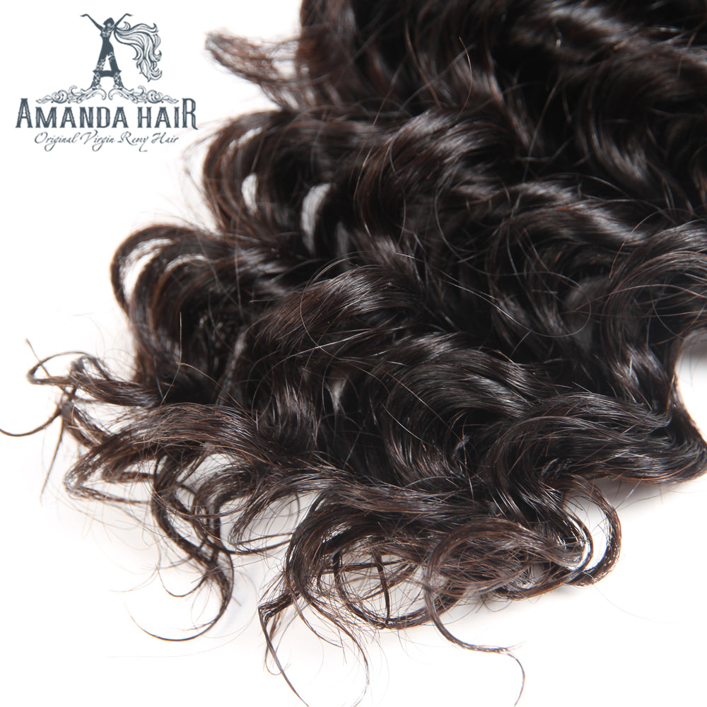 Deep Wave 3 Bundles Avec 4 * 4 Lace Closure Cheveux Brésiliens 9A Grade 100% Cheveux Humains Non Transformés - Amanda Hair