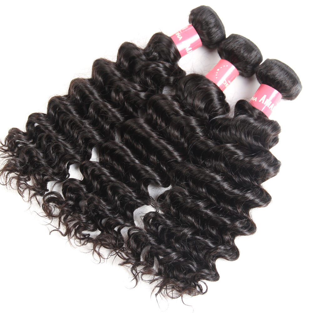 Deep Wave Brazilian Hair 4 Bundles With 4*4 Lace Closure 10A Grade 100% Remi Human Hair - Amanda Hair