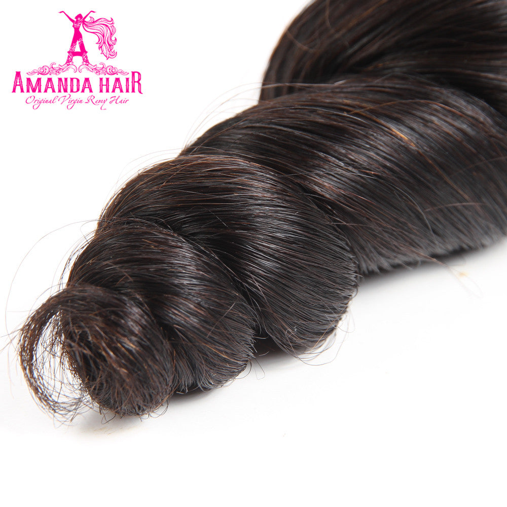 Amanda Indian Hair Loose Wave 3 paquetes con 13 * 4 Frontal de encaje 10A Grado 100% Remi Cabello humano