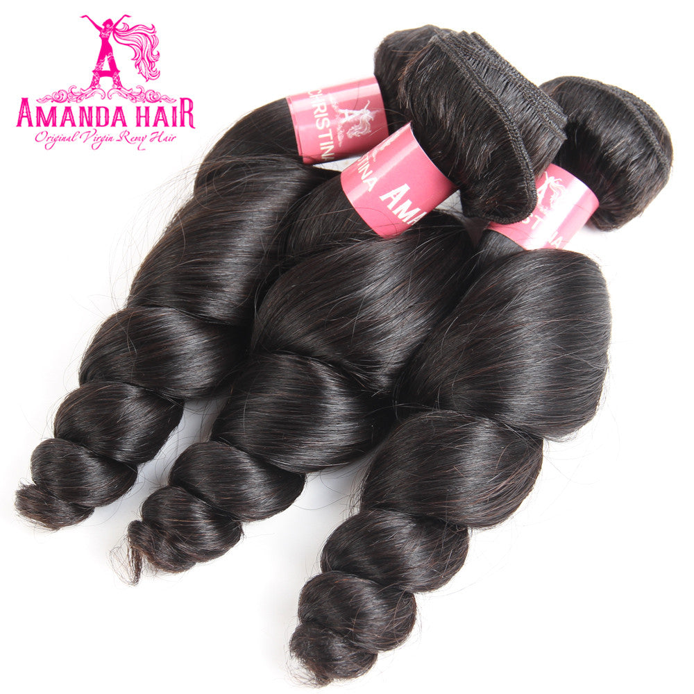 Amanda Malaysian Hair Loose Wave 3 paquetes con 13 * 4 Lace Frontal 10A Grade 100% Remi Human Hair