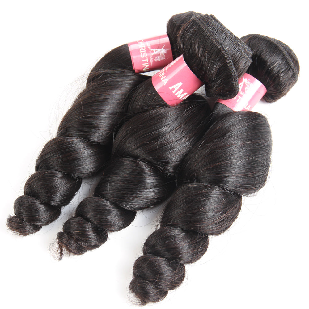 Amanda Indian Hair Loose Wave 4 faisceaux avec fermeture à lacet 4 * 4 Grade 10A 100% cheveux humains Remi