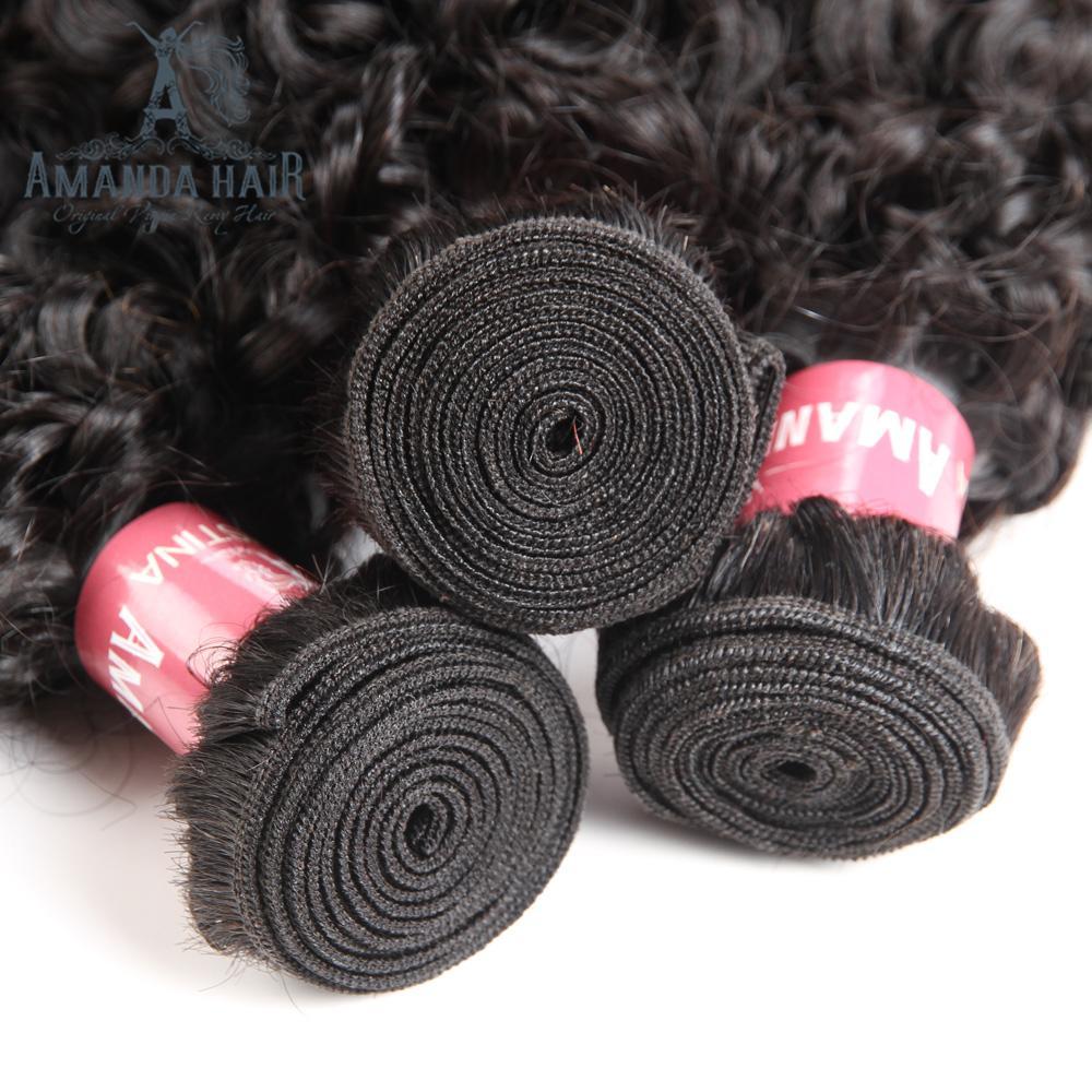 Brazilian Kinky Curly 3 Bundles With 13*4 Lace Frontal 10A Grade 100% Remi Human Hair Soft Shiny Wave Hair - Amanda Hair