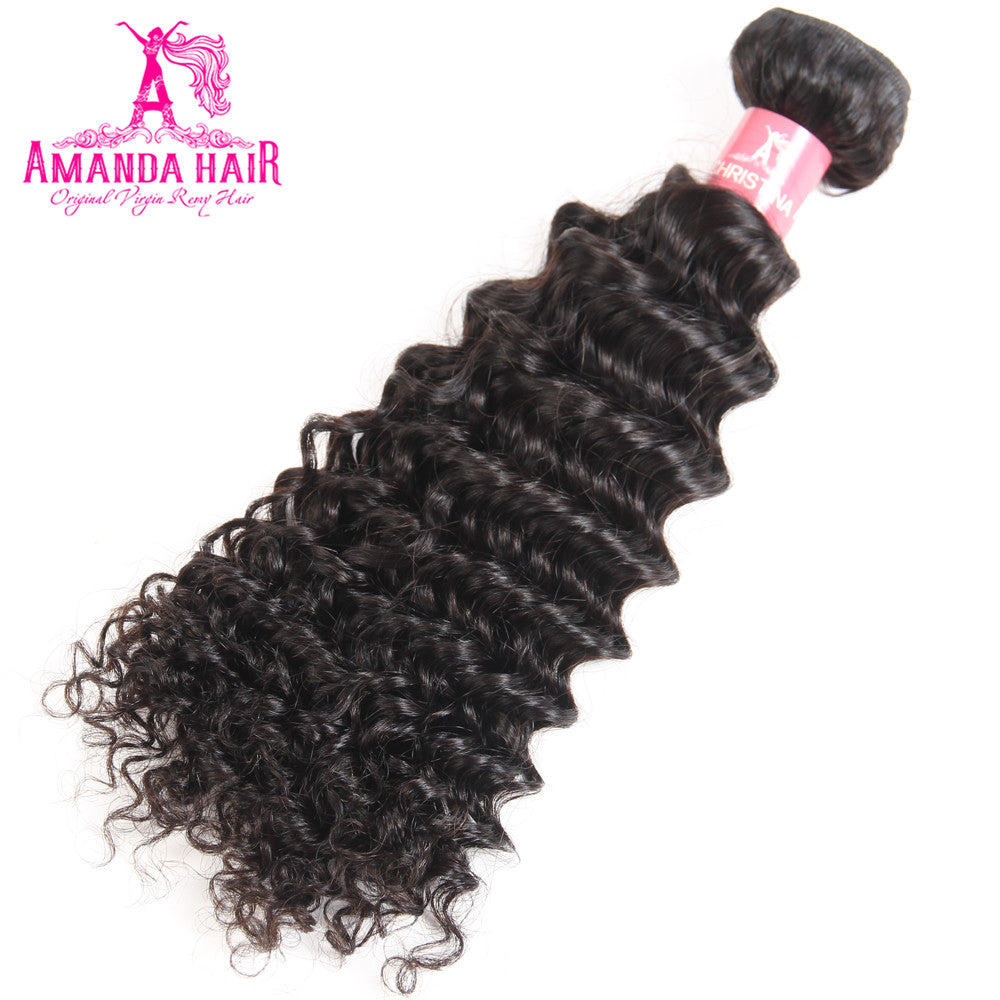 Amanda Indian Hair Kinky Curly 3 paquetes con 4 * 4 Cierre de encaje 10A Grado 100% Remi Cabello humano Suave y brillante Cabello ondulado