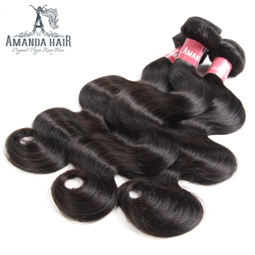 Amanda Hair Peruvian Body Wave 4 paquetes con 13 * 4 Frontal de encaje 10A Grado 100% Cabello humano Remy Peinado encantador 