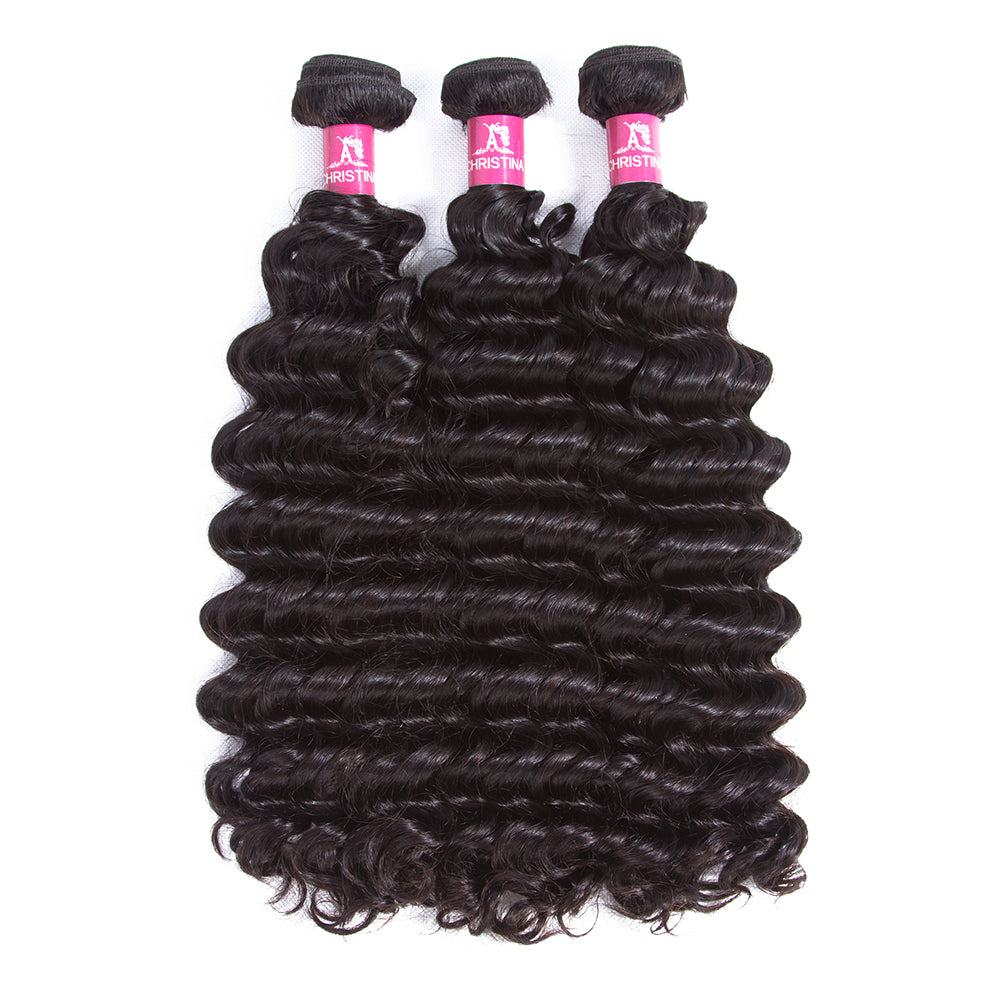 Amanda Indian Hair Deep Wave 3 paquetes con 13 * 4 Frontal de encaje 10A Grado 100% Remi Cabello humano Cabello ondulado atractivo