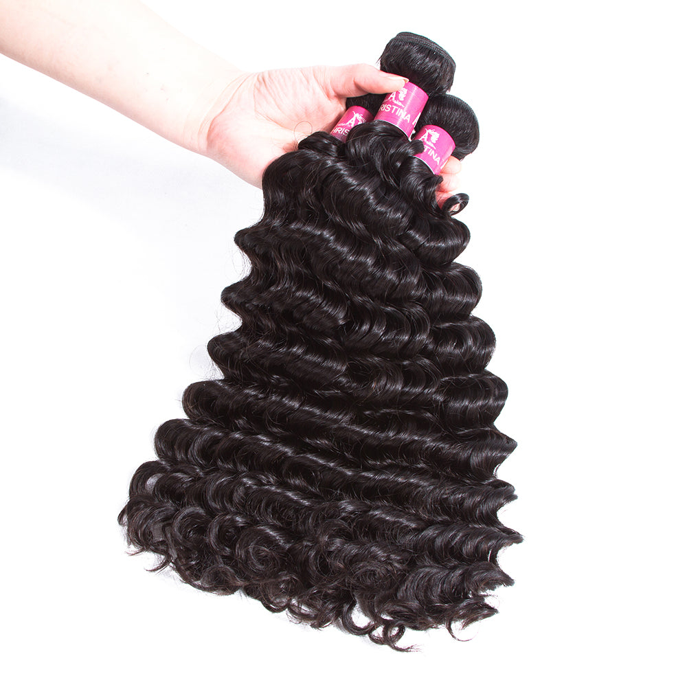 Deep Wave Brazilian Hair 3 Bundles With 13*4 Lace Frontal 10A Grade 100% Remi Human Hair Attractive Wave Hair - Amanda Hair
