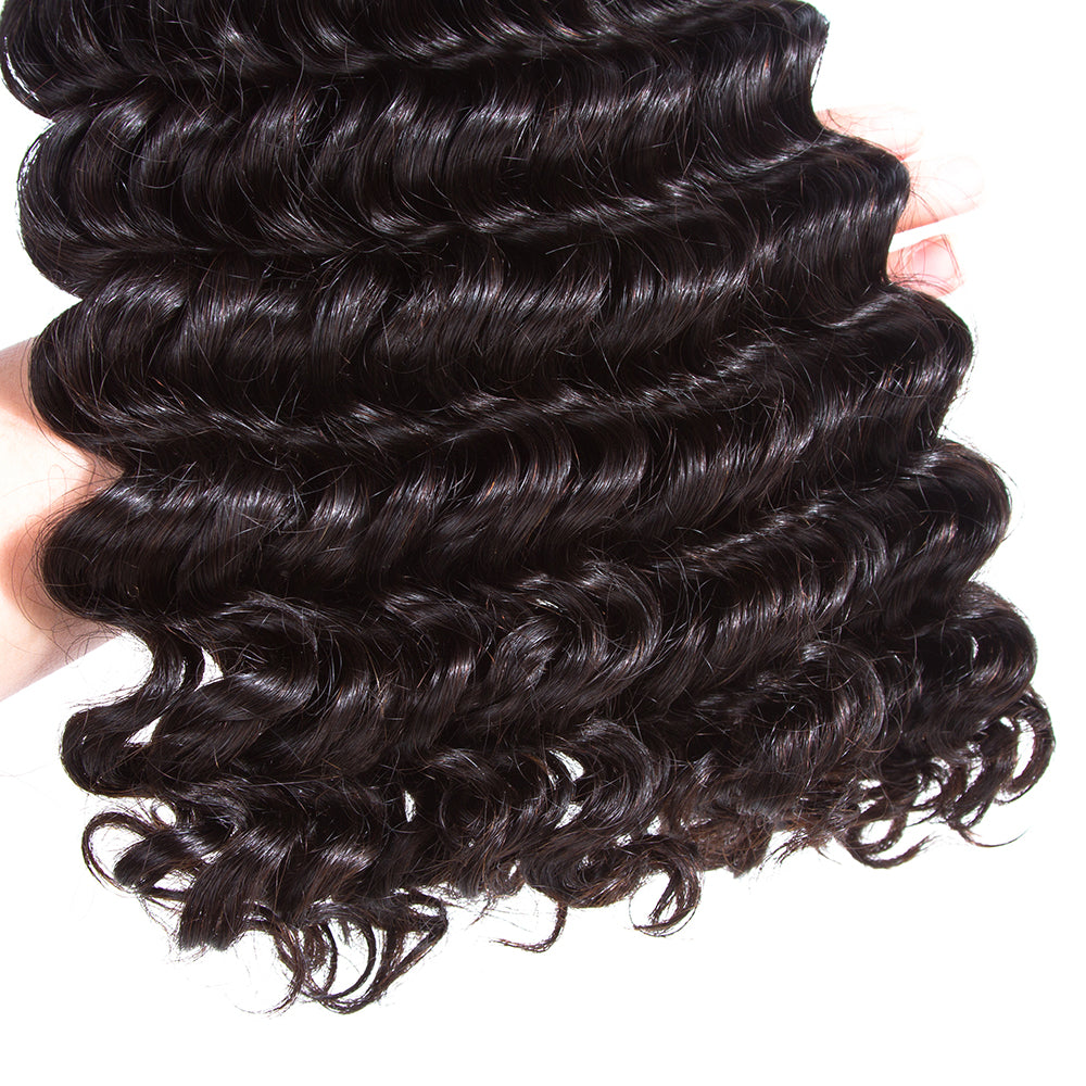 Amanda Indian Hair Deep Wave 3 Bundles With 13*4 Lace Frontal 10A Grade 100% Remi Human Hair Attractive Wave Hair