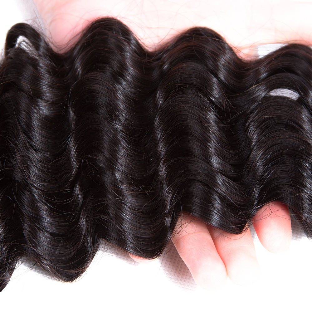 Cabello brasileño de onda profunda 3 paquetes con cierre de encaje 4 * 4 Extensiones de cabello humano 10A-Amanda Hair
