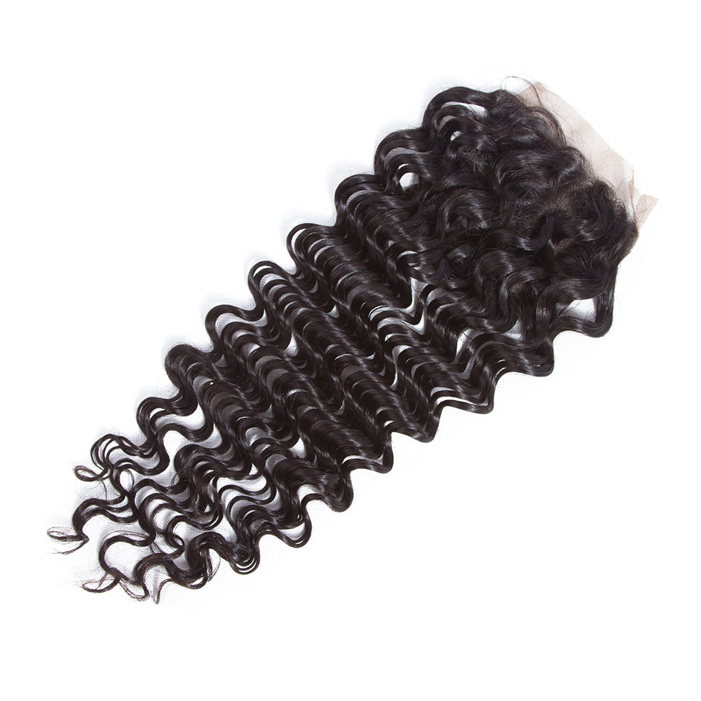 Cheveux indiens Amanda Deep Wave 4 faisceaux avec fermeture à lacet 4 * 4 Grade 9A 100% cheveux humains non transformés