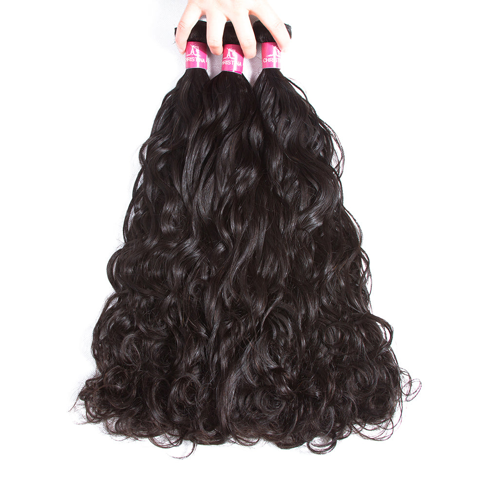 Amanda Indian Hair Water Wave 3 paquetes con 13 * 4 Frontal de encaje 10A Grado 100% Remi Cabello humano Atractivo cabello ondulado rizado