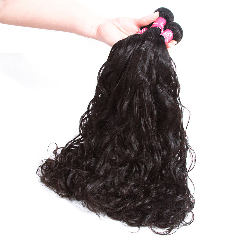 Amanda Indian Hair Water Wave 3 paquetes con 13 * 4 Frontal de encaje 10A Grado 100% Remi Cabello humano Atractivo cabello ondulado rizado