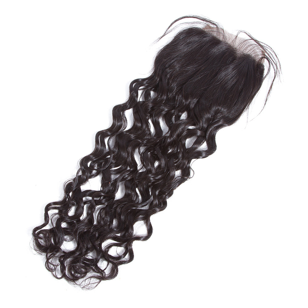 Amanda Indian Hair Water Wave 4 paquetes con 4 * 4 Cierre de encaje 10A Grado 100% Remi Cabello humano