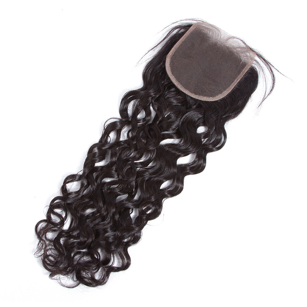 Vague d'eau de cheveux mongols Amanda 4 faisceaux avec fermeture à lacet 4 * 4 10A Grade 100% cheveux humains Remi
