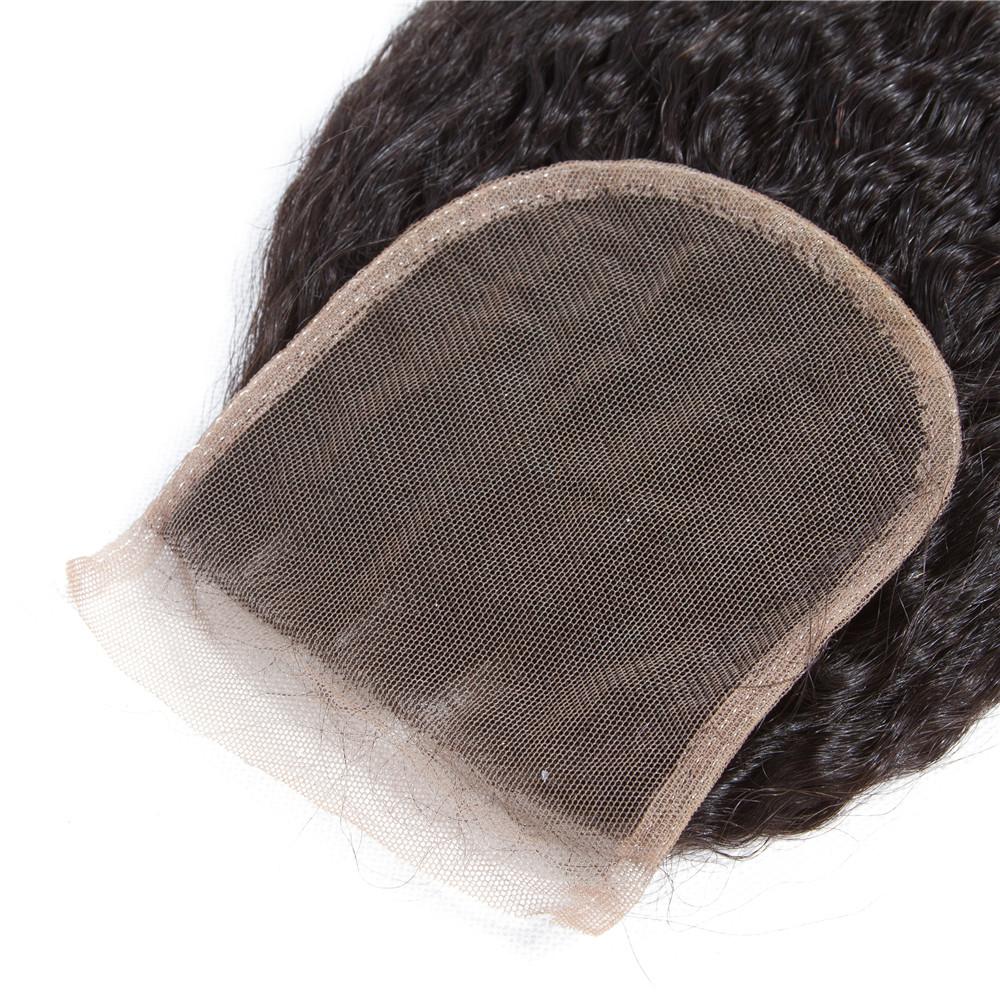 Amanda mongole cheveux crépus raides 4 faisceaux avec 4*4 fermeture à lacet 9A Grade 100% cheveux humains non transformés article chaud