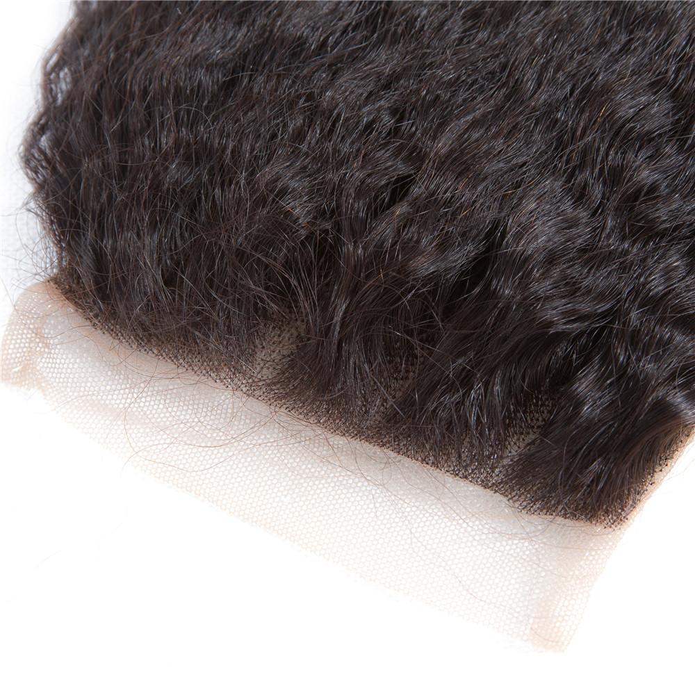Brazilian Kinky Straight 4 paquetes con 4 * 4 Cierre de encaje 9A Grado 100% cabello humano sin procesar Artículo caliente - Amanda Hair