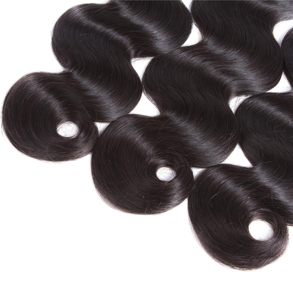 Brazilian Body Wave 4 paquetes con 13 * 4 Frontal de encaje 9A Grado 100% cabello humano sin procesar - Amanda Hair 