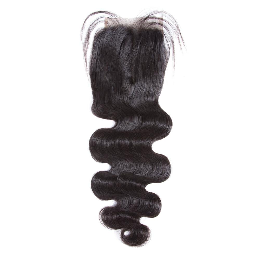 Amanda Hair Indian Body Wave 4 faisceaux avec fermeture à lacet 4 * 4 9A Grade 100% cheveux humains non transformés