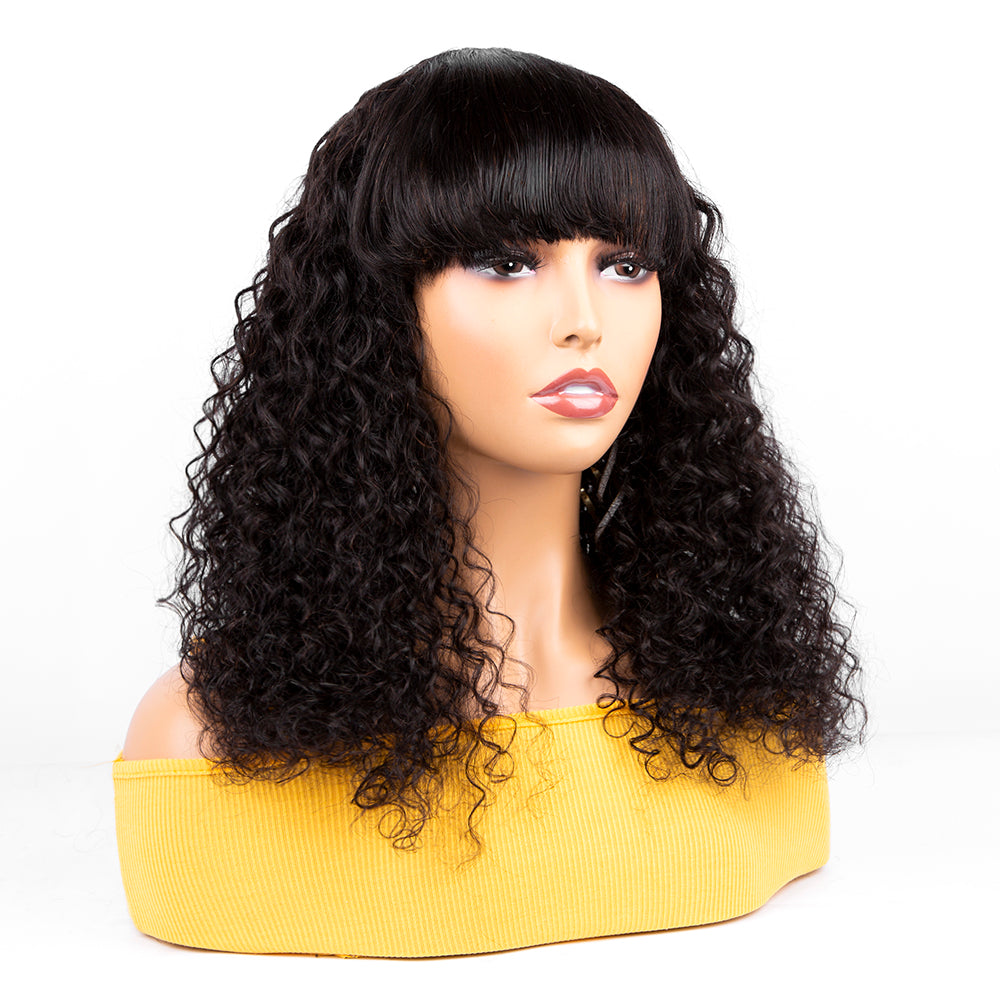 Long Curly Human Hair Wigs With Bangs