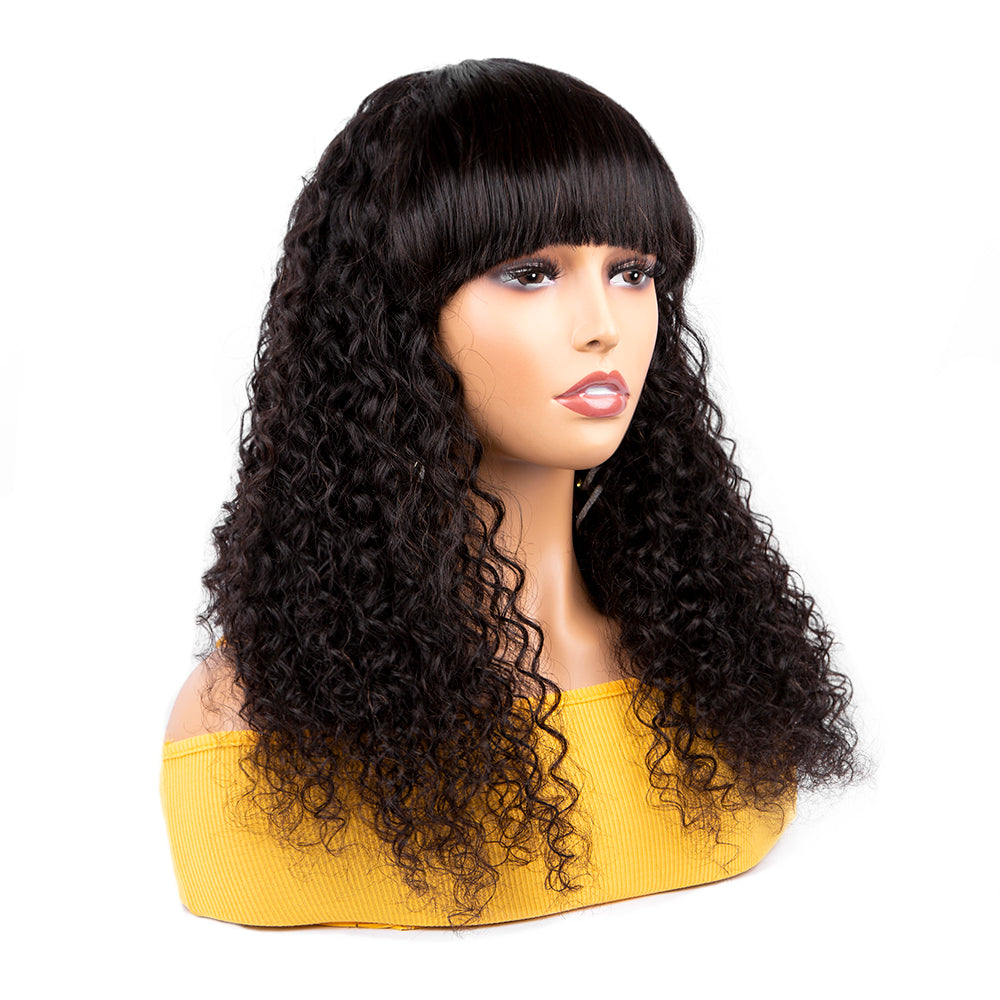 Long Curly Human Hair Wigs With Bangs