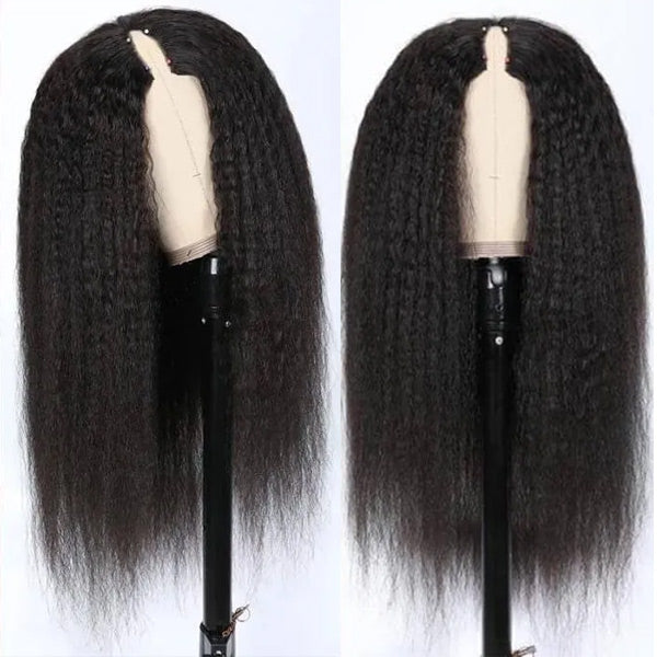 Kinky Straight V Part Wig Beginner Friendly Undetectable No Leave Out Natural Scalp Protective Upgrade Glueless Human Hair Wigs- Amanda Hair