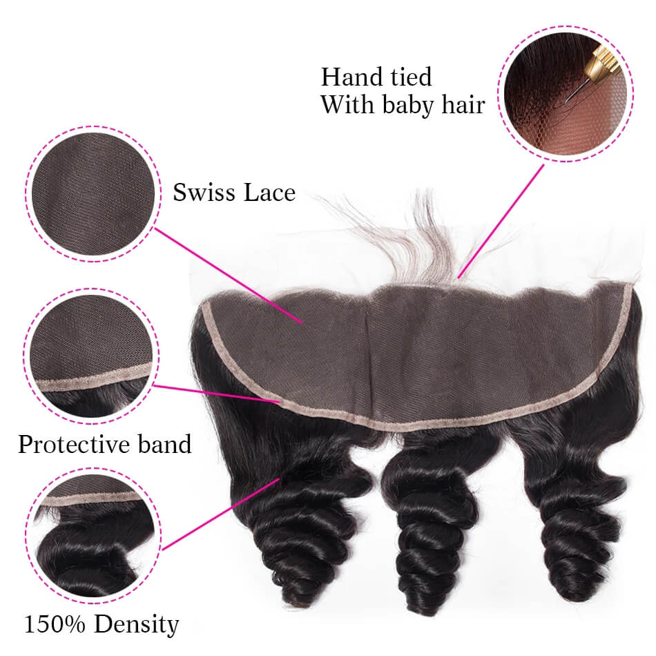 Amanda Loose Wave Hair Free/Middle/Three Part 100% Remi Human Hair Lace Frontal 1 Piece